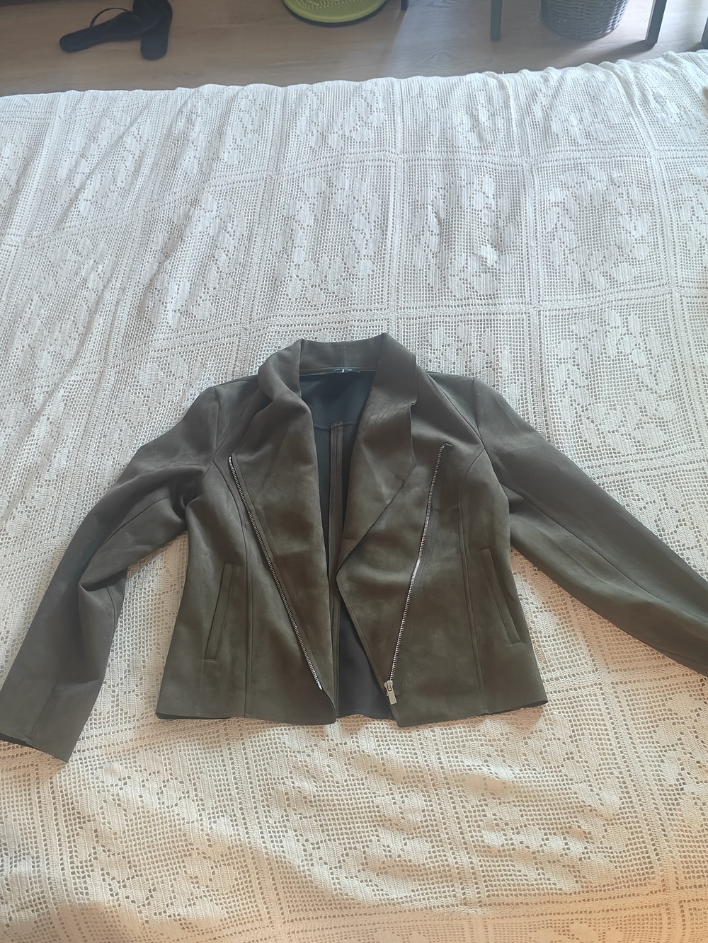 Tahari Olive Green Suede Moto Jacket